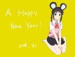  00s 2008 animal_ears barefoot mouse_ears new_year school_uniform serafuku sweater_vest vest yomi_(indigoriver) 