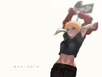  1girl blonde_hair fatal_fury genderswap king_of_fighters mark_of_the_wolves midriff navel nekkeau red_eyes rock_howard short_hair snk solo tattoo the_king_of_fighters 