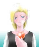  1girl android_18 blonde_hair blue_eyes dragon_ball dragon_ball_(object) dragon_ball_z dragonball_z earrings jewelry short_hair smile solo 
