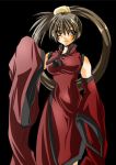 1girl arc_system_works bare_shoulders brown_hair chinese_clothes covered_navel guilty_gear hair_ring kuradoberi_jam long_hair looking_to_the_side simple_background solo twintails very_long_hair wide_sleeves
