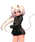  1girl animal_ears bottomless cat_ears cat_tail repair solo tail white_hair 