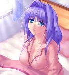  1girl bed blue_hair breasts cleavage hair_intakes kanon minase_akiko oekaki pajamas solo zen 