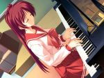  1girl classroom closed_eyes game_cg instrument kousaka_tamaki long_hair music piano red redhead ribbon school_uniform serafuku skirt solo to_heart_2 