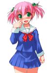 1girl bosshi green_eyes moe_(bosshi) moe_(character) original pink_hair school_uniform serafuku short_twintails solo tears twintails 