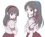  2girls black_hair bucho hairband long_hair multiple_girls ponytail school_uniform serafuku 