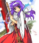  00s 1girl japanese_clothes lowres lyrical_nanoha mahou_shoujo_lyrical_nanoha miko oekaki red_hakama solo tsukimura_suzuka yu_yu 