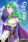  1girl armor cape cecilia_(fire_emblem) character_name copyright_name fire_emblem fire_emblem:_fuuin_no_tsurugi green_eyes green_hair hissaa_(starlight_express) long_hair solo starlight_express 