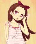  blush brown_eyes brown_hair flat_chest idolmaster minase_iori mizu_asato ribbon striped 