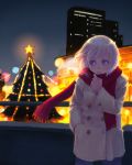  1girl christmas christmas_lights christmas_tree city coat lowres night original outdoors red_scarf scarf solo weno weno&#039;s_blonde_original_character 