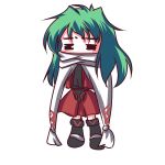  1girl black_shoes chibi closed_eyes dress emerada_(xenogears) fictional_sister green_hair red_dress scarf shoes simple_background solo white_scarf xenogears 
