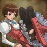  1girl boots gundam haruyama_kazunori lowres pantyhose pink_boots sochie_heim solo torn_clothes torn_pantyhose turn_a_gundam 