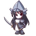  armor chibi fictional_sister helmet rance_(series) sengoku_rance sword uesugi_kenshin_(rance) weapon 