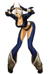  1girl ahoge angel_(kof) bent_over breasts chaps cleavage fingerless_gloves gloves king_of_fighters king_of_fighters_2001 large_breasts midriff nona official_art short_hair snk solo the_king_of_fighters the_king_of_fighters_2001 white_hair 