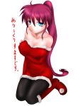  1girl christmas dress lyrical_nanoha mahou_shoujo_lyrical_nanoha mahou_shoujo_lyrical_nanoha_a&#039;s minatsuki_randoseru pantyhose santa_costume signum solo strapless strapless_dress 