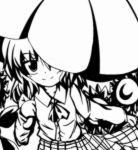  1girl ascot dress_shirt female flower kazami_yuuka monochrome parasol plaid plaid_skirt r_pascal shirt short_hair skirt smile solo sunflower touhou umbrella youkai 