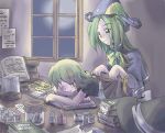  2girls blonde_hair book female green_hair hat jar kirisame_marisa long_hair mima multiple_girls mystic_square sleeping touhou window wizard_hat 