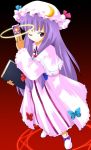  1girl crescent female hat long_hair michii_yuuki patchouli_knowledge purple_hair solo spell_card touhou yakumo_yukari 