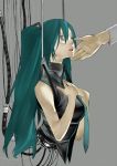  1girl android cable green_hair hands hanging hatsune_miku long_hair looking_up nail_polish necktie onigunsou open_mouth robot_joints solo tears twintails vocaloid 
