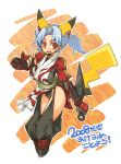  00s 1girl 2008 animal_ears asterisk_storage blue_hair costume kunai ninja personification pikachu pokemon ponytail red_eyes solo super_zombie suupaa_zonbi tail twintails weapon 