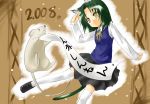  00s 1girl 2008 animal_ears cat_ears cat_tail green_hair mouse new_year sagikuchi_mutsuha shirasagi_rokuwa solo tail thigh-highs yellow_eyes 