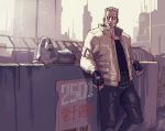  1boy batou city cyberpunk cyborg dog ghost_in_the_shell male_focus science_fiction solo 