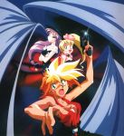  3girls 80s 90s blonde_hair dark_skin dirty_pair dirty_pair_flash gun kei_(dirty_pair) long_hair low-tied_long_hair multiple_girls official_art oldschool short_hair tied_hair weapon yuri_(dirty_pair) 