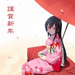  1girl cherry_blossoms japanese_clothes kimono new_year oriental_umbrella original solo umbrella yasu yasuyuki 