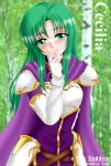  1girl armor cape cecilia_(fire_emblem) character_name copyright_name elbow_gloves fire_emblem fire_emblem:_fuuin_no_tsurugi gloves green_eyes green_hair hissaa_(starlight_express) long_hair solo starlight_express 