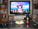  2d_dating alcohol brandy ef eyepatch food game_console gamecube highres lonely meal new_year otaku photo playstation_3 product_placement shindou_chihiro solo wine 