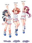  3girls chart glasses gym_uniform hairband jumping multiple_girls original zan 