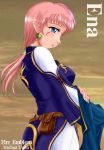  1girl blue_eyes blush character_name copyright_name earrings ena_(fire_emblem) facial_mark fire_emblem fire_emblem:_akatsuki_no_megami fire_emblem:_souen_no_kiseki hissaa_(starlight_express) jewelry laguz_(race) long_hair pink_hair pointy_ears ponytail solo starlight_express 