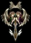  2girls angel feathers gothic_lolita lolita_fashion multiple_girls ritsuki siblings sisters sword twins weapon wings 