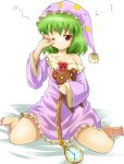  1girl chains female green_hair kazami_yuuka michii_yuuki pajamas red_eyes sleepy solo stuffed_animal stuffed_toy teddy_bear touhou touhou_(pc-98) youkai 