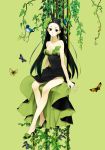  1girl bird black_eyes black_hair breasts butterfly cleavage dress flower high_heels ie ie_(mochi) long_hair nature original shoes small_breasts solo twintails 