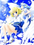  2girls adapted_uniform angel_wings blonde_hair japanese_clothes miko multiple_girls noto_(soranoto) original wings 