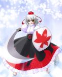  1girl female hisame_genta inubashiri_momiji long_skirt shield skirt solo sword tokin_hat touhou weapon white_hair 