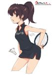  1girl brown_eyes brown_hair clothes_writing copyright_request oekaki onija_tarou ponytail solo sportswear 