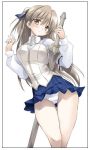  1girl miniskirt mizuki_takehito panties pantyshot school_uniform serafuku skirt solo sword underwear upskirt weapon white_panties 