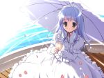  00s 1girl aria_(sister_princess) blue_hair boat gothic long_hair mikeou red_eyes sister_princess solo umbrella water 