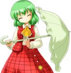  1girl ascot closed_eyes female green_hair kazami_yuuka michii_yuuki parasol plaid plaid_skirt plaid_vest short_hair skirt skirt_set smile solo touhou umbrella youkai 