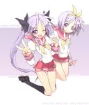  2girls hiiragi_kagami hiiragi_tsukasa lucky_star multiple_girls phase_shift purple_hair school_uniform serafuku violet_eyes 