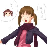  ... 00s 2girls :d ^_^ ^o^ brown_hair closed_eyes drill_hair fukuzawa_yumi jacket jitome long_sleeves lowres maria-sama_ga_miteru matsudaira_touko multiple_girls open_clothes open_jacket open_mouth outstretched_arms scarf simple_background smile toshifumi twin_drills twintails white_background 