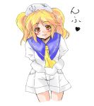  1girl atori_(torigara) bad_anatomy blonde_hair female hat heart kitashirakawa_chiyuri phantasmagoria_of_dim._dream poorly_drawn sailor sailor_hat short_hair shorts smile solo touhou touhou_(pc-98) twintails yellow_eyes 