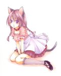  1girl animal_ears cat_ears cat_tail collar duplicate leash marker_(medium) original solo tail traditional_media usashiro_mani violet_eyes waitress 