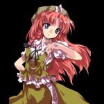  1girl alphes blue_eyes braid female hat hong_meiling immaterial_and_missing_power long_hair official_art redhead simple_background smile solo touhou twin_braids 