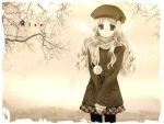  1girl coat hat monochrome pantyhose scarf solo touto_seiro yellow 