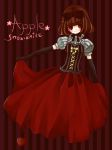  1girl bad_id brown_hair corset dark dress elbow_gloves gloves grimm&#039;s_fairy_tales hachino red_eyes ribbon snow_white snow_white_(grimm) snow_white_and_the_seven_dwarfs solo 