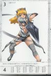  1girl armor bandaged_leg bikini_armor elina fighting_stance foreshortening highres hisayuki_hirokazu lance looking_at_viewer official_art polearm queen&#039;s_blade simple_background solo spear weapon white_background 