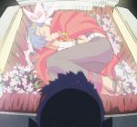  2boys belt box cape case epic flower hair_flower hair_ornament kamina male_focus multiple_boys nia_teppelin_(cosplay) plant saliva sandals simon sleeping tattoo tengen_toppa_gurren_lagann 