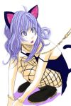  1girl animal_ears bad_id cat_ears cat_tail fishnet_pantyhose fishnets kuro kuro_(1968) kuro_(artist) leash pantyhose purple_hair solo tail violet_eyes 